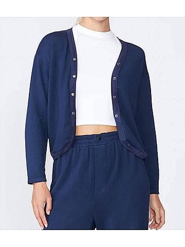 Stateside Softest Fleece Cropped Cardigan in New Navy (view 2)