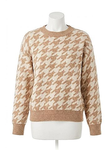 Listicle Houndstooth Plaid Pullover Knit Sweater in Taupe Blush (view 1)