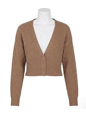 525 America Women's Jenny Cropped Button Front Cardigan in Cinnamon (view 2)