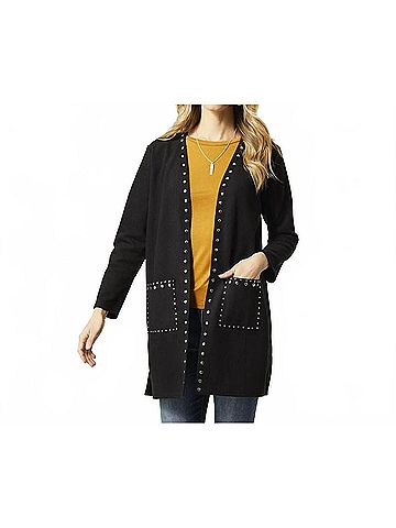 Coco + Carmen Aubree Long Cardigan in Black (view 2)