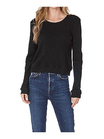 Bobi Crewneck Pullover Cable Knit in Black (view 2)