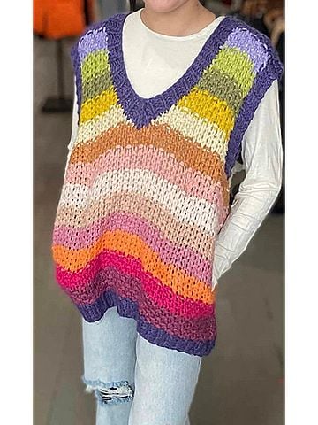 Listicle Striped Knit Sweater Vest in Purple Stripe (view 2)