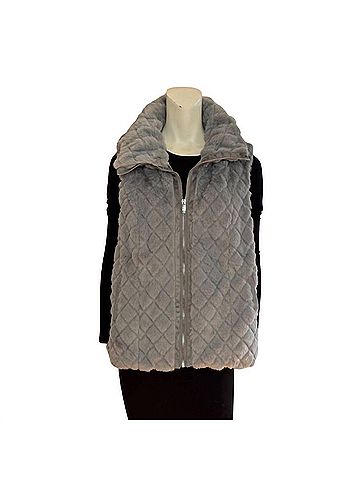 Carmen Marc Valvo Women's Faux Fur Vest in Grey (view 2)
