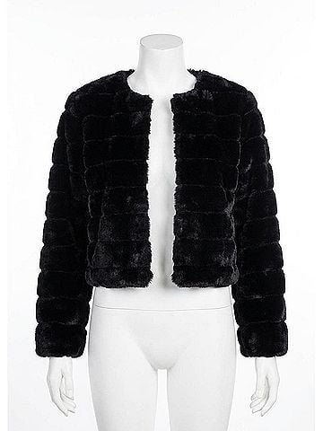 Keren Hart Women's Faux Fur Cropped Jacket in Black (view 1)