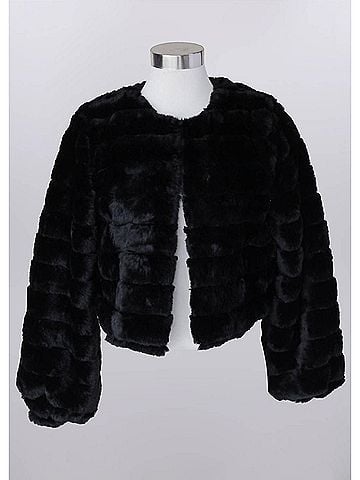 Keren Hart Women's Faux Fur Cropped Jacket in Black (view 2)