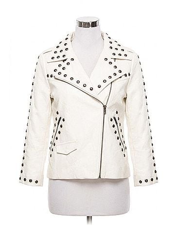 Line & Dot Women's Stud Moto Jacket in Off White (view 1)