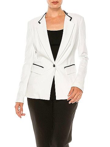 Peter Nygard Long Sleeve Button Front Blazer in White (view 2)