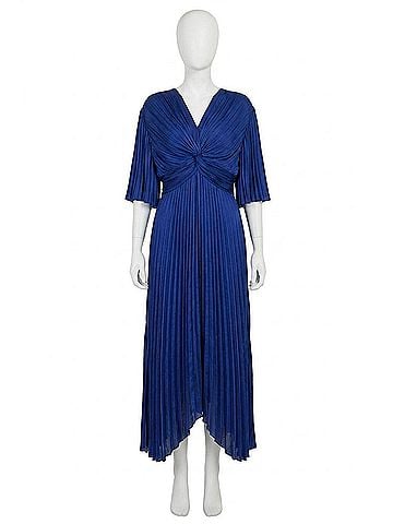 Joseph Ribkoff V-Neck Pleated Satin Maxi Dress in Royal Sapphire (view 1)