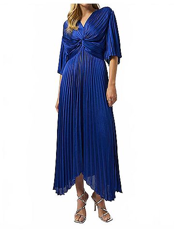 Joseph Ribkoff V-Neck Pleated Satin Maxi Dress in Royal Sapphire (view 2)