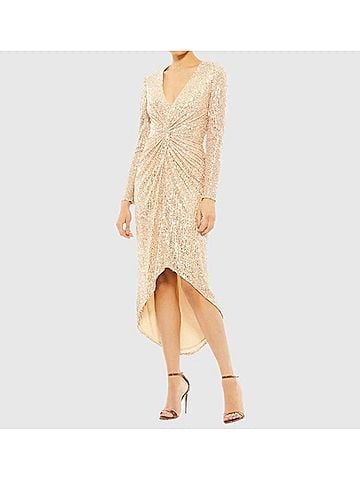 Mac Duggal Midi Sequin Party Dress in Rose Gold (view 2)
