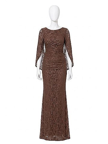 Betsy & Adam The Gina Glitter Lace Drape Back Gown in Brown (view 1)
