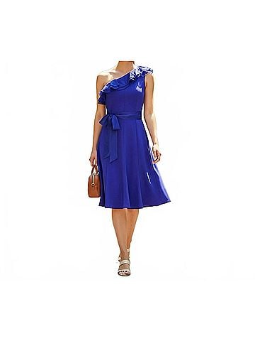 Nue by Shani Ruffle One Shoulder Dress in Plum (view 2)