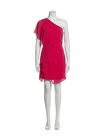 Halston One Shoulder Mini Dress With Draping in Pink (view 1)