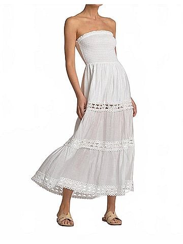 Elan Turks Strapless Maxi Dress With Crochet Detail in White (view 2)