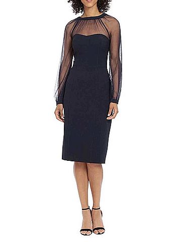 Maggy London Illusion Mesh Neckline Sheath Dress in Navy (view 2)