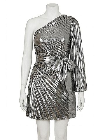 Milly Linden Pleated Lame Dress in Silver (view 1)
