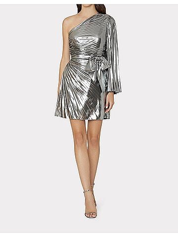 Milly Linden Pleated Lame Dress in Silver (view 2)