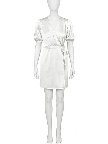 Adelyn Rae Glice Wrap-Effect Belted Sateen Mini Dress in White (view 1)