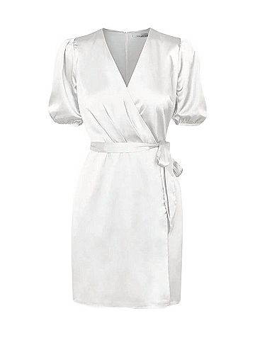 Adelyn Rae Glice Wrap-Effect Belted Sateen Mini Dress in White (view 2)