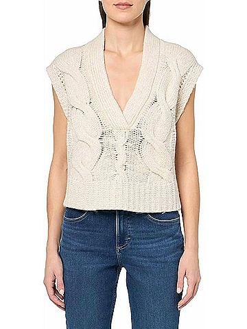 Ramy Brook Adelaide V-Neck Sleeveless Cable Knit Sweater in Oatmeal (view 2)