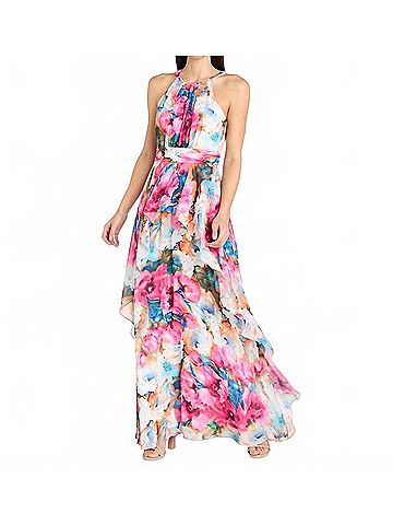 R&M Richards Floral High Neck Special Occasion Dress in Fuschia (view 2)