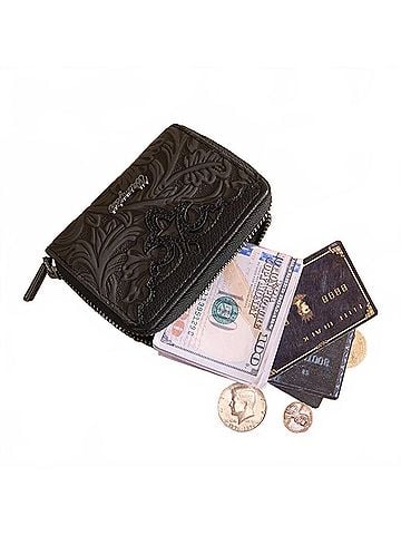 Wrangler Jeans Co Tooled Zip-Around Wallet in Black (view 2)