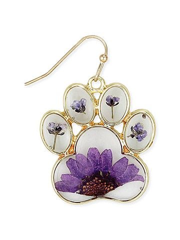 Zad Women's Dried Flower Paw Print Dangle Earrings in Purple (view 2)