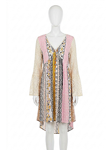 Kori America Mixed Print Lace Dress in Mustard (view 1)