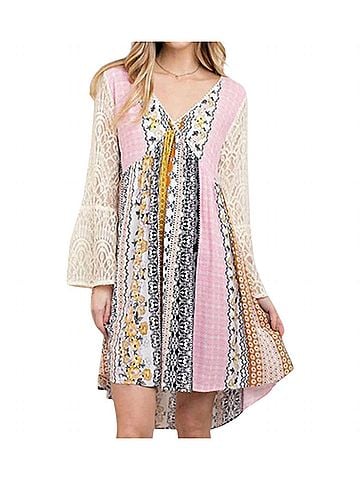 Kori America Mixed Print Lace Dress in Mustard (view 2)
