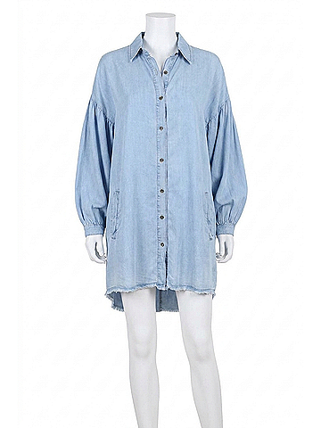 AndTheWhy Have A Heart Chambray Dress in Light Blue (view 1)
