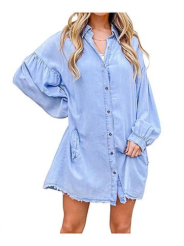 AndTheWhy Have A Heart Chambray Dress in Light Blue (view 2)
