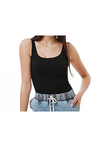 Ambar Square Neck Slim Fit Tank Top in Black (view 2)
