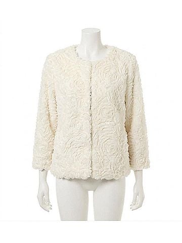 Joseph Ribkoff Floral Rosette Faux Fur Jacket in Vanilla (view 1)