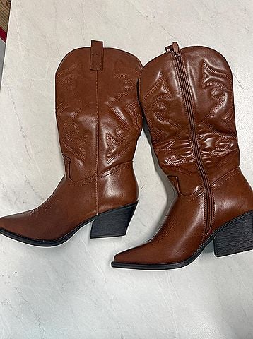 Top Moda Women's Mid Calf Cowboy Boots in Brown (view 2)