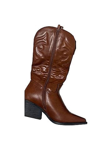 Top Moda Women's Mid Calf Cowboy Boots in Brown (view 1)