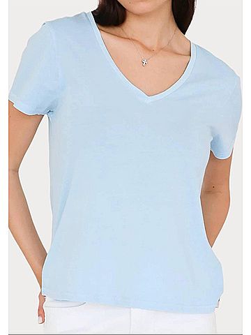 Dear John Madi V-Neck Jersey Short Sleeve Tee in Glacier Blue (view 2)