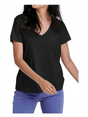 Dear John Madi V Neck Jersey Short Sleeve Tee in Black (view 2)