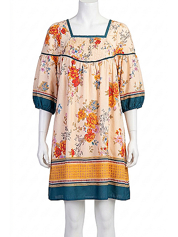 Easel Border Print Cotton Poplin Dress in Floral (view 1)