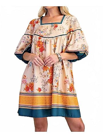 Easel Border Print Cotton Poplin Dress in Floral (view 2)
