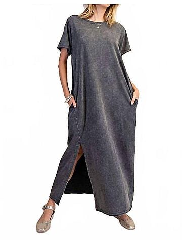 Easel Terry Midi Dress in Washed Gray (view 2)