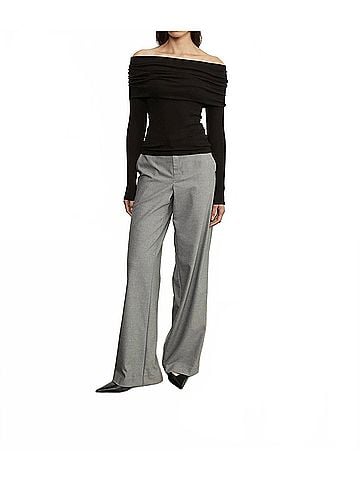 Enza Costa Silk Rib Long Sleeve Off-Shoulder Top in Black (view 2)