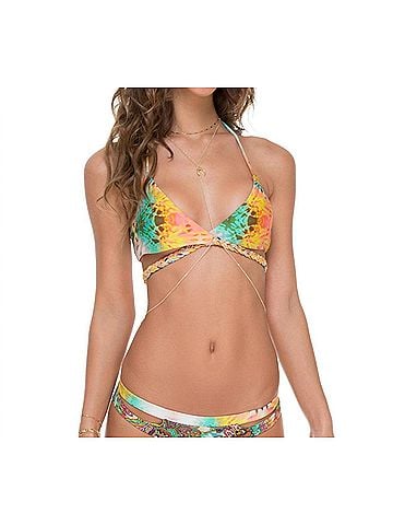 Luli Fama Reversible Wrap Halter Bikini Top in Sol (view 2)