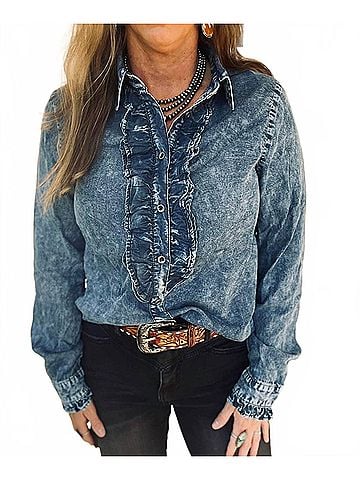 Doe & Rae The Dusty Denim Top in Blue (view 2)