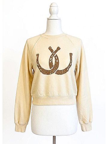 Project Social T Horseshoes Graphic Crew Sweatshirt in Ivory (view 1)
