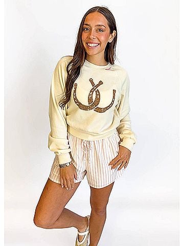 Project Social T Horseshoes Graphic Crew Sweatshirt in Ivory (view 2)