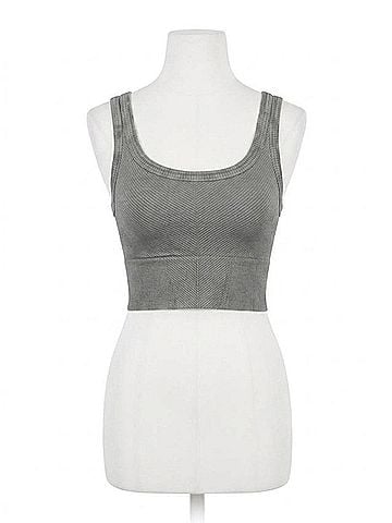 Nikibiki Wash Ribbed Cropped Top in Vintage Rock (view 1)