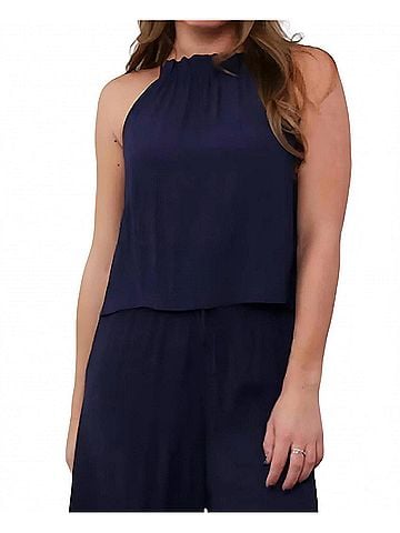 Hobie Gathered Neck Top in Navy (view 2)