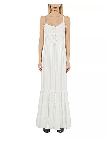 Montage Shirred Bow Maxi Dress in White (view 2)