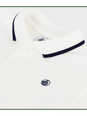Petit Bateau Boy's Polo Shirt in Cream &amp; White (view 2)