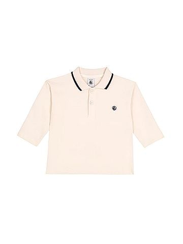 Petit Bateau Boy's Polo Shirt in Cream &amp; White (view 1)